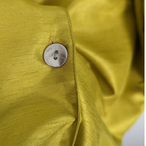 Caroline Rose Faux Raw Silk Button Front Shirt Chartreuse Tab Roll Sleeve 2X - Picture 8 of 9